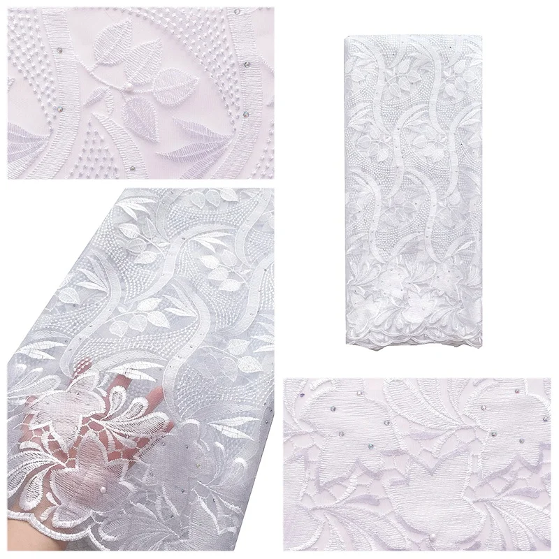 

White African Lace Nigerian Cord Lace Fabric 2019 High Quality Lace Embroidered Tulle Lace Indian Fabrics for Dresses Wedding