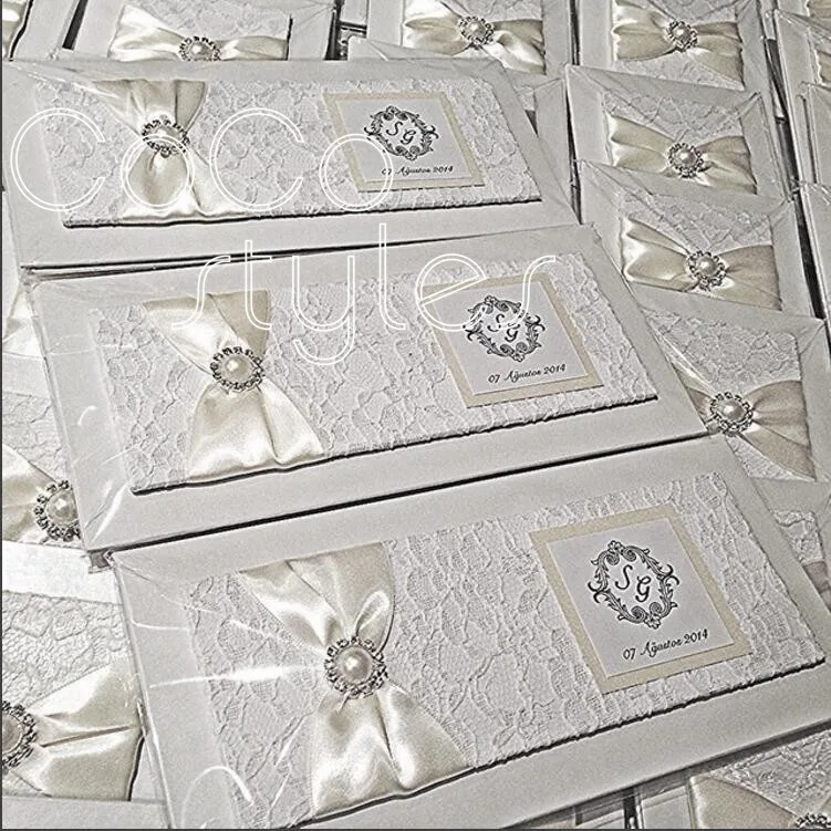  Cocostyles personalized elegant lace invitation card with pearl brooch and satin ribbon for dreamli - 32865120475
