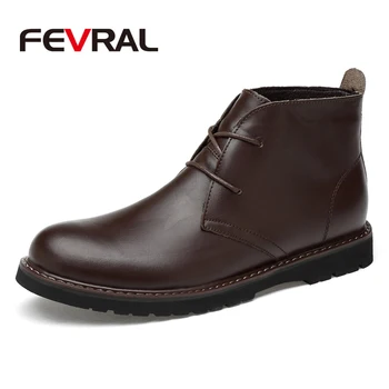 

FEVRAL New Men Chelsea Boots Fashion Brand Genuine Leather Quality Lace Up Ankle Boots British Style Soft Autumn Winter Men Boot