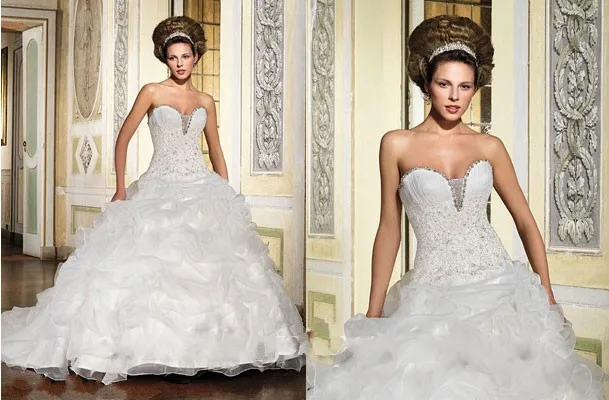 

Wedding Dress Ball Gown Beads White Ruffles Floor Length Lace Up Sweep Train Bridal Gowns Cheap Sexy sl-1802