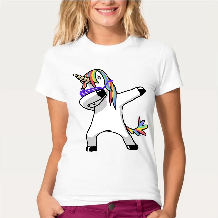 Женская футболка с коротким рукавом dabing Unicorn круглым вырезом и принтом в стиле