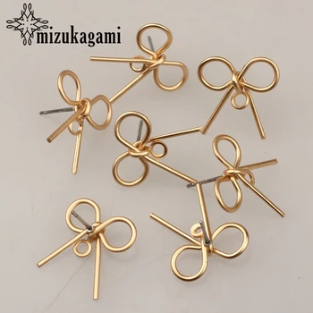 

10pcs/lot 16mm Zinc Alloy Stud Earrings Golden Cute Sweet Bowknot Shape Connector For DIY Fashion Earrings Making Accessories