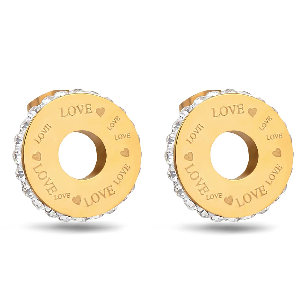 

Luxury Round Circle Austrian Clear CZ Earring for Women Party Elegant Stud Earrings Stainless Steel Earrings Jewelry