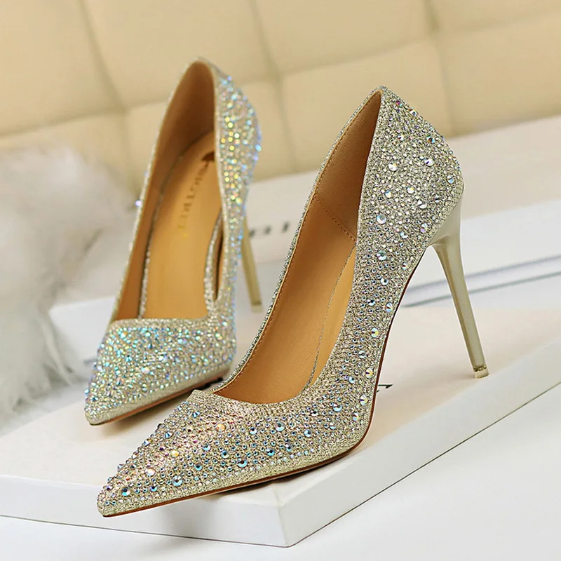 

BIGTREE Shoes Rhinestone Women Pumps High Heels Women Shoes Pointy Sexy Wedding Shoes Women Heels Party Ladies Shoes Heels 10 Cm