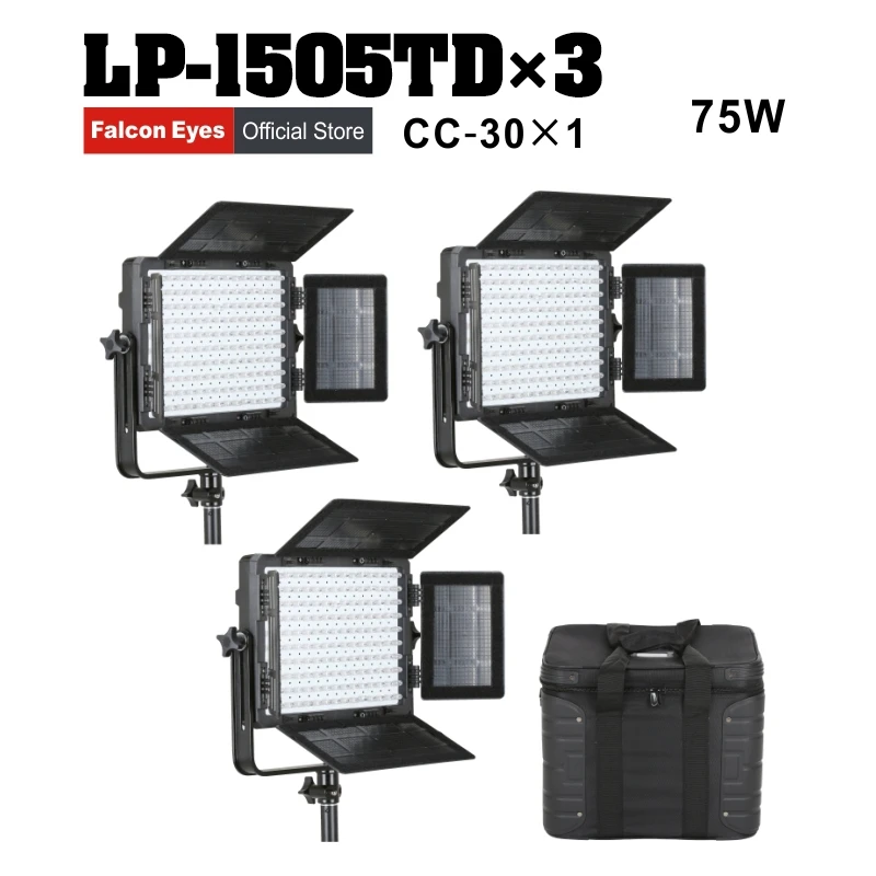 

Falcon Eyes 3pcs LED Panel Photography 75W Video Light Bi-color LED Studio Continuous Lighting Photography Equipment LP-1505TD