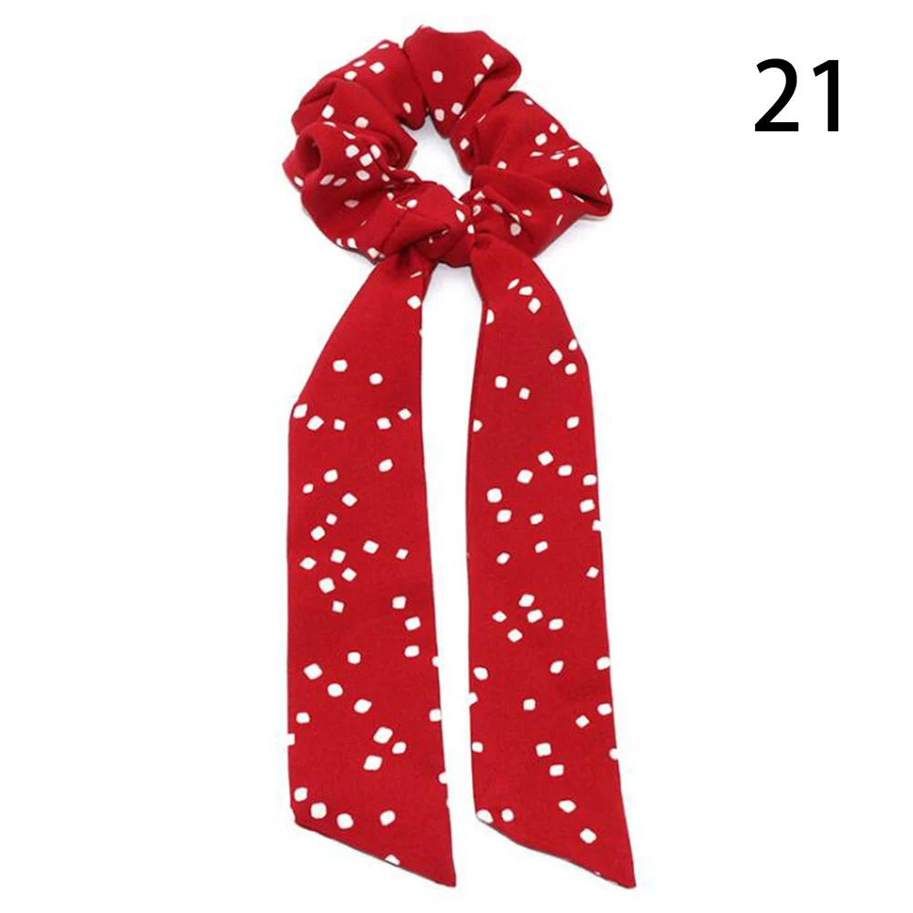 New Leopard Snake Floral Dot Streamers Scrunchies Women Hair Scarf Elastic Bow Hair Rope Ribbon Band Girls Hair Accessories - Цвет: A21