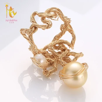 

NYMPH Natural Seawater Pearl Ring Fine Jewelry Big Rings For Women Near Round Gold Pearl Ring 2018 Birthday Gift J323