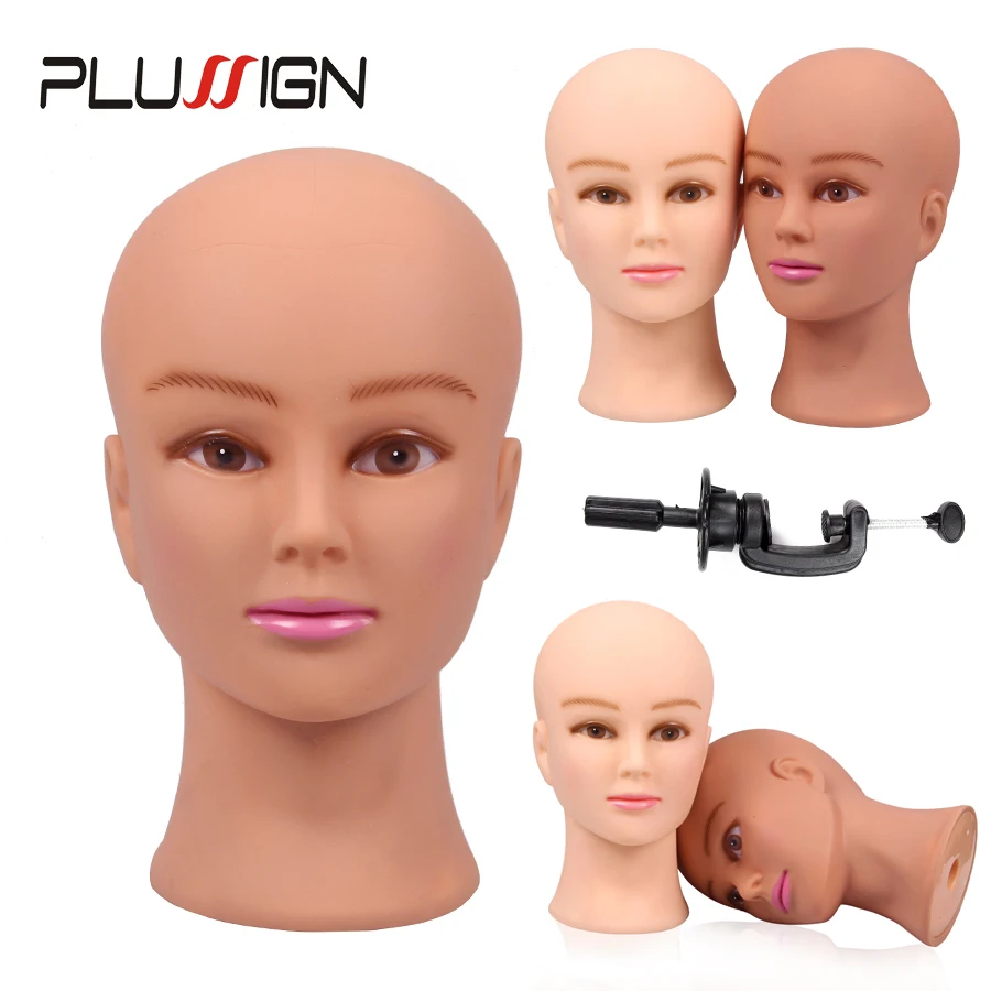 Plussign 21" Female Manikin Head With Clamp No Hair Cosmetology Bald Mannequin Heads For Wigs