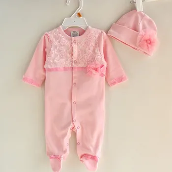 

New Newborn Clothes Girls Rompers Lace O-neck Barboteuse Baby Girls Clothes 7BR036