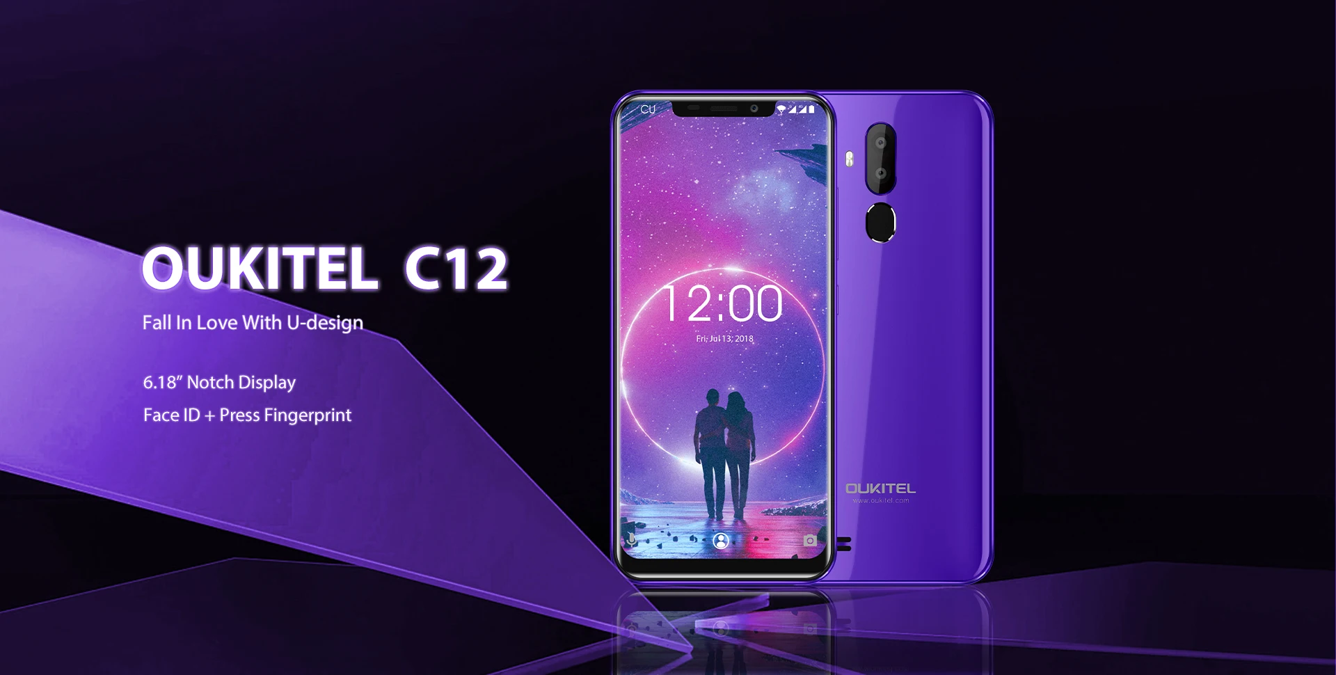 Oukitel C12 3g 6,18 "19:9 смартфон 2 Гб ОЗУ 16 Гб ПЗУ 3300 мАч MT6580 четырехъядерный сканер отпечатков пальцев Лицо ID Android 8,1 мобильный телефон