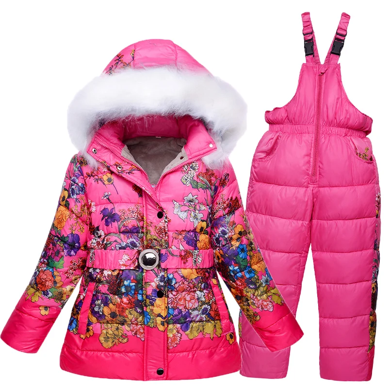 7 8 years Winter Girls Snow Wear Kids Ski Suits Floral Print Fleece