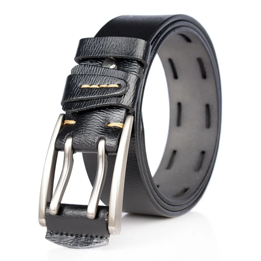 

High-end Double-pin Buckle Genuine Leather Men Belt Leisure Wide Fashion Pure Cowhide Pin Buckle Belt Men's Jeans Belt Luxury
