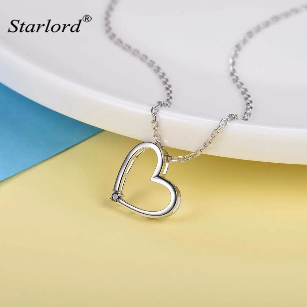 925 Sterling Silver Hollow Heart Pendant Necklace with Mystic Stone