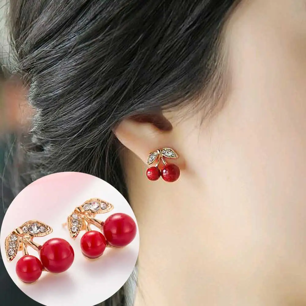 

2018 Time-limited Brinco Brincos Tomtosh New Style Simple Fashion Lovely Big Cherry Earrings Leaf Bead Stud For Woman Jewelry