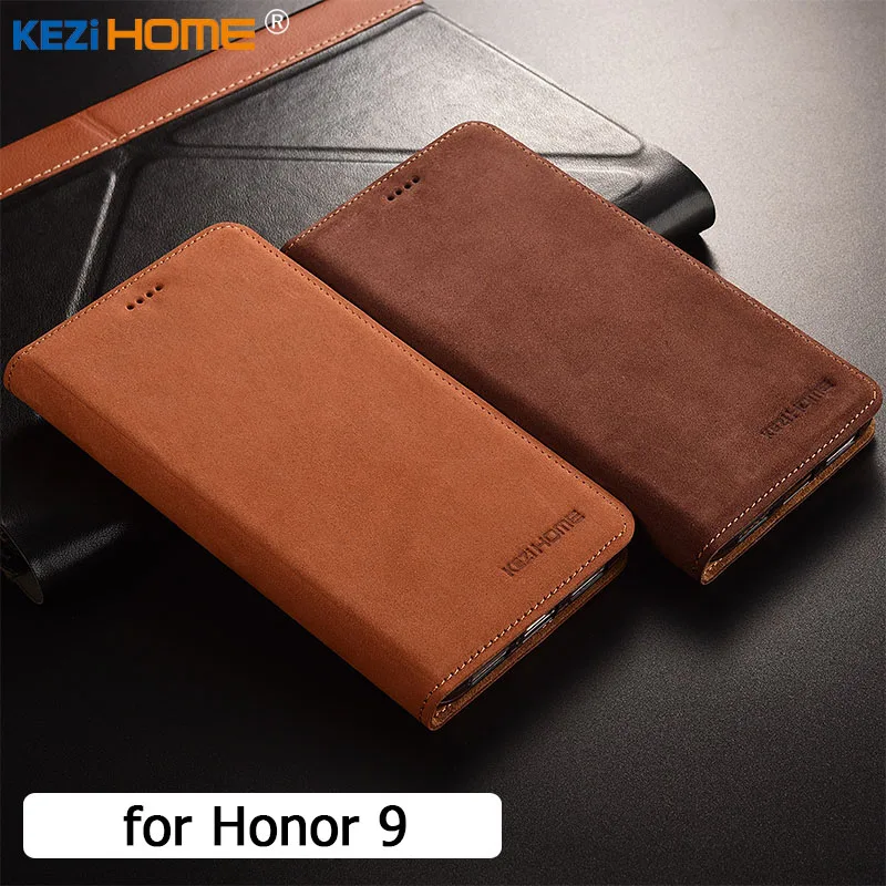 

for Huawei Honor 9 case KEZiHOME Luxury Matte Genuine Leather Flip Stand Leather Cover capa For Honor 9 5.15'' cases coque
