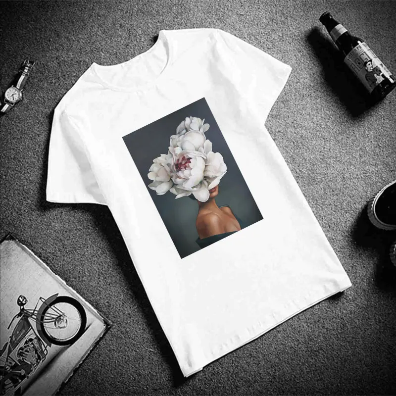 Женская винтажная модная футболка футболки с принтом цветов перьев Harajuku Ulzzang Tumblr