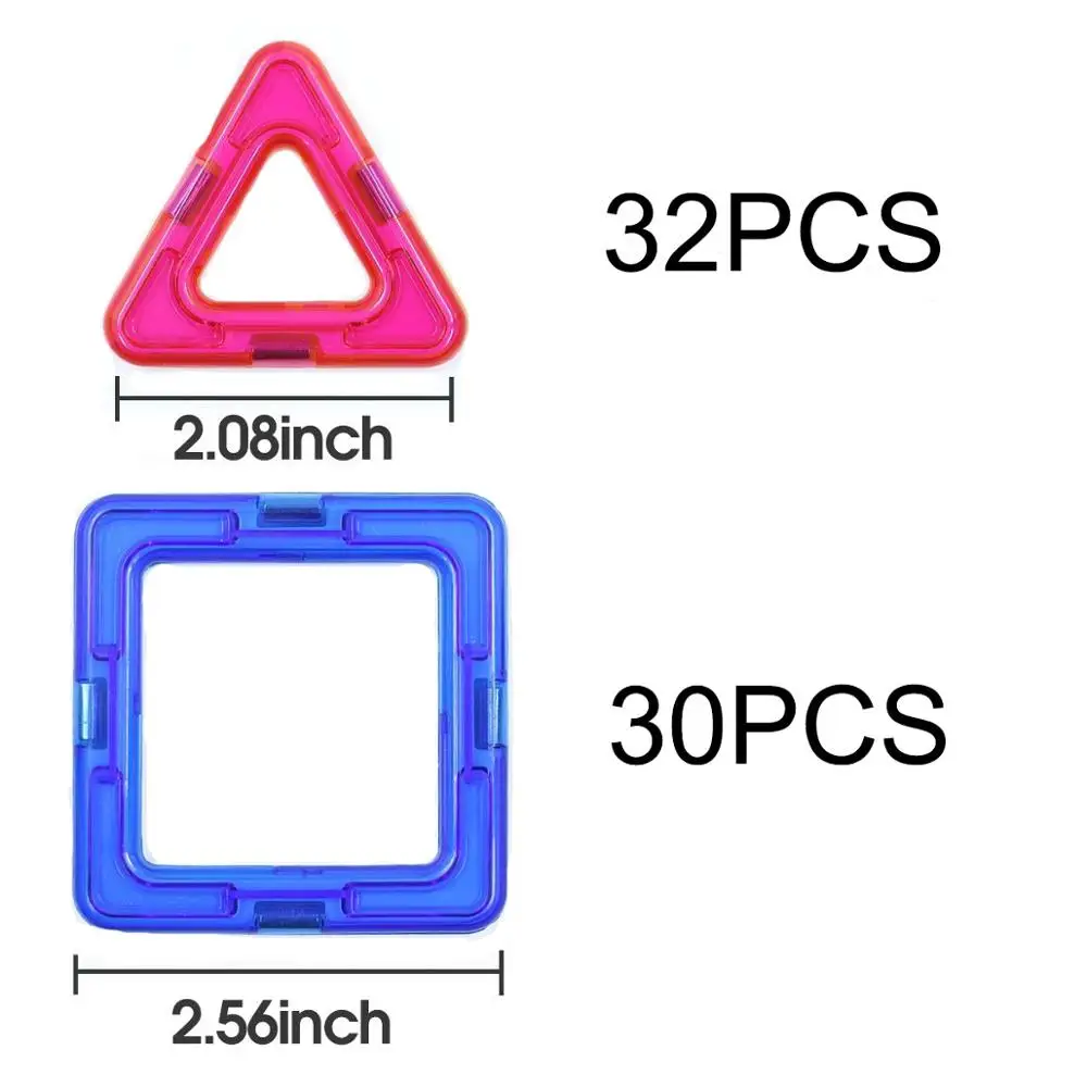 Большой размер, магнитные дизайнерские блоки, треугольные квадратные кирпичи, Обучающие кирпичи, Магнитный конструктор, строительные блоки, игрушки, подарок для детей - Цвет: 62PCS
