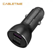 Cabletime автомобиля Зарядное устройство 2 Порты и разъёмы USB быстро Зарядное устройство QC 3,0/2,0 2.4A Smart 3 для Универсальный телефон площадку для huawei и Samsumg N111