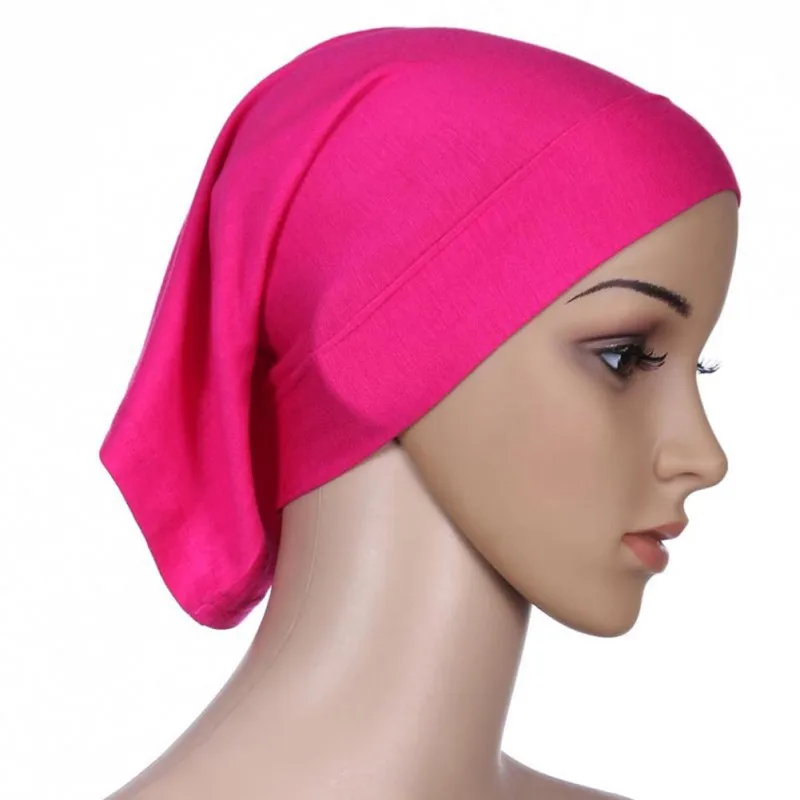 Мусульманская Абая для женщин головной хиджабы-шарфы мусульманский исламский шарф шарфы Тюрбан Хиджаб подшарф шапки шарф-хиджаб - Цвет: rose red