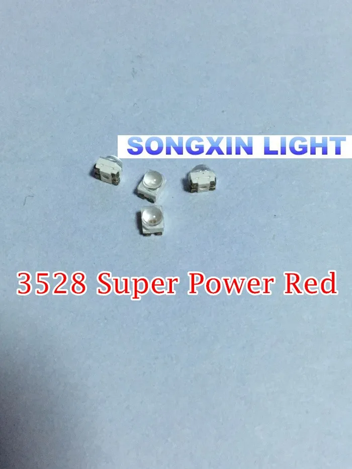500 шт. 3528 красный светодиод SMD супер мощный PLCC 4 видисветодиодный Tot View 4600 6000mcd диод