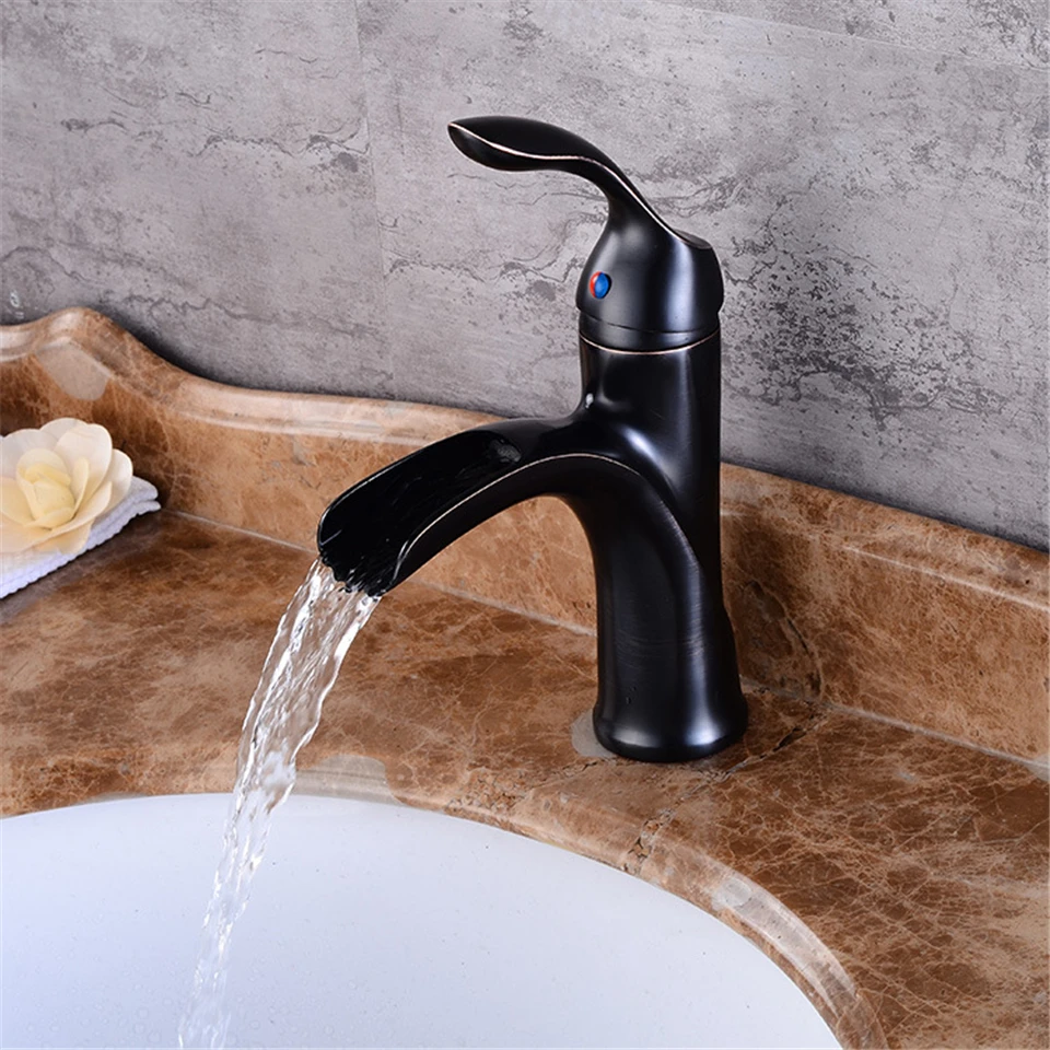 Luxury Waterfall Tap Tall Bathroom Basin Faucet Robinet Lavabo Waterfall Black Bathroom Faucet Rustic Tap Basin Mixer Robinet (10)