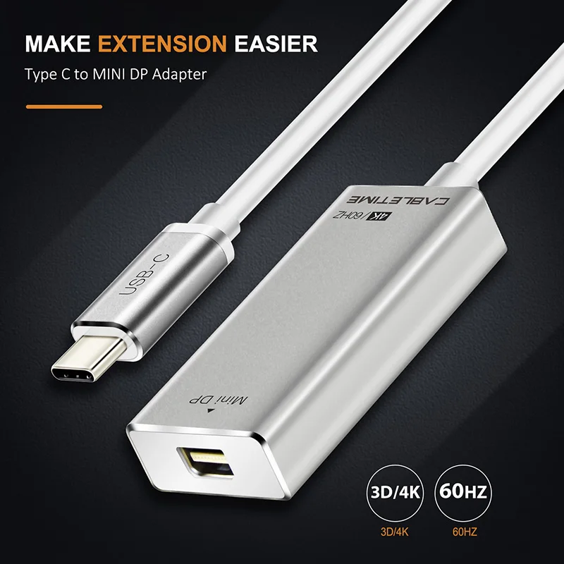 Cabletime USB C Mini DisplayPort Adapter USB 3.1 Type C to Mini DP Male to Female 4K 60Hz Converter Cable For Samsung HDTV N128 Cabletime USB C Mini DisplayPort Adapter USB 3.1 Type C to Mini DP Male to Female 4K 60Hz Converter Cable For Samsung HDTV N128