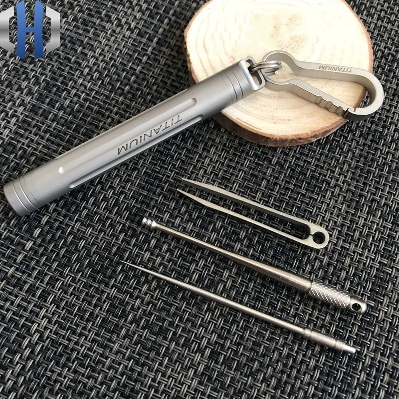 Titanium Alloy Toothpick, Pure Titanium Tooth Seal Capsule Drug Box, Tweezers Key Buckle Fast And Portable Waterproof EDC