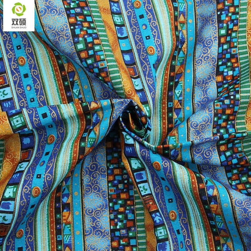 Синий Цветочный Африканский Хлопок Льняной Ткани DIY Ручной Швейные Лоскутное Ткань Для Диван Мешках Платья 145*50 СМ M45
