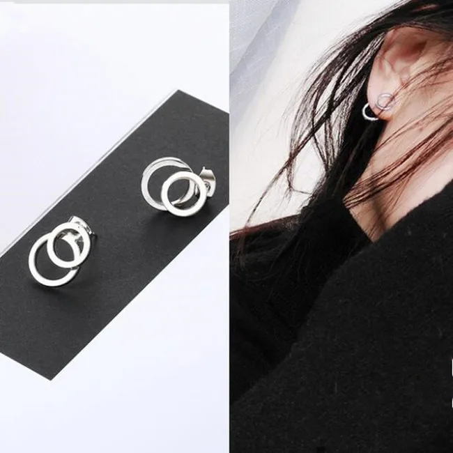 

ey493 Europe Trendy personality geometric circle earrings simple wild two round earrings Female jewelry accessories