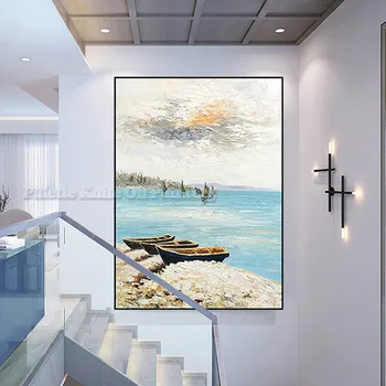 

Canvas painting cuadros decoracion Seascape acrylic blue yellow oil painting Wall art wall Pictures for living room home decor08