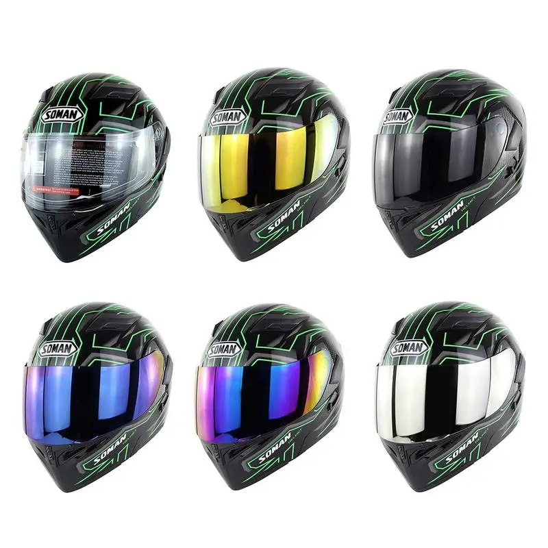 Новые поступления Lightning зеленый двойной линзы мотоциклетный шлем с внутренним козырек от солнца анфас Электрический транспортное