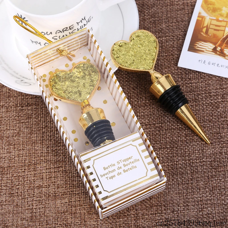 

100pcs Heart Wine Stopper Golden Wine Bottle Stoppers in Gift Box Wedding Favor Giveaways for Guests Valentines