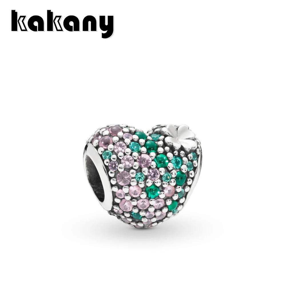 

KAKANY 925 Sterling Silver New GLEAMING LUCKY FOUR-LEAF CLOVER HEART CHARM Fit Original Bracelet and Necklace Original Jewelry