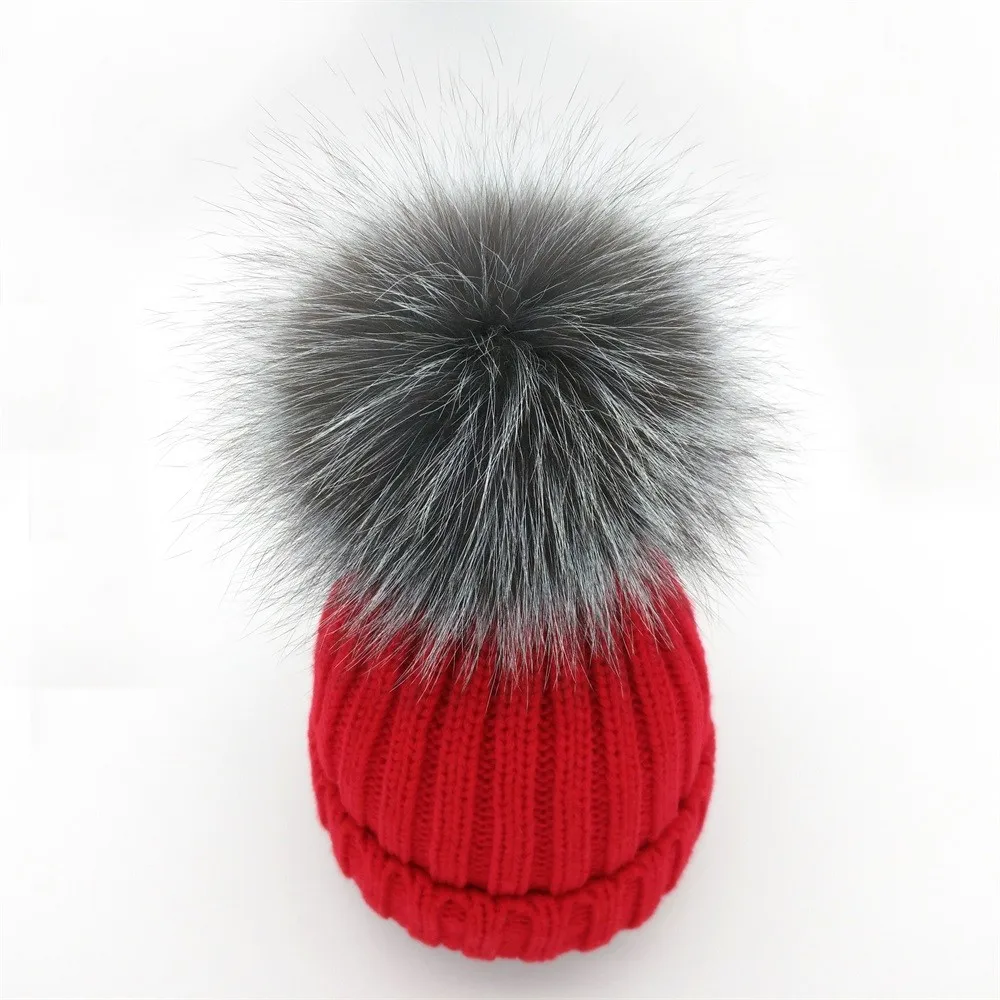 Minhui/Новинка; зимние шапки для детей; Skullies Beanies для девочек; шапка с помпонами из натурального меха серебристой лисы; шапка для девочек; плотная шапка