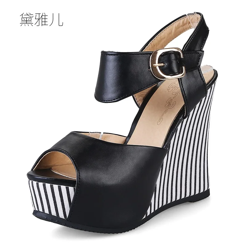 

2018 Plus Small Size 32-45 Summer Style Black White Sexy Wedges High Platform Heels Sandals for Women's with Shoes Woman Ladies