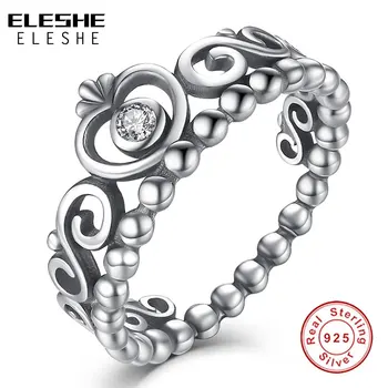 

ELESHE Fashion 925 Sterling Silver Crown Heart Finger Rings For Women Cubic Zirconia Crystal Ring Wedding Engagement Jewelry