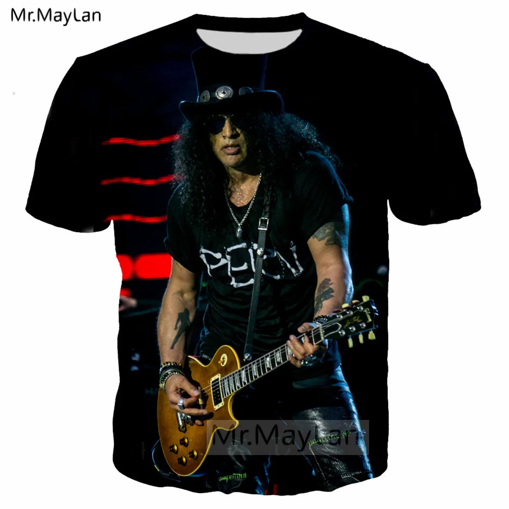 Pop Rock Slash Guitar 3D Print T shirt Men/women Hard Rock Streetwear T-shirt Guns N‘ Roses Band Hip Hop Man Tshirt Clothes 6XL