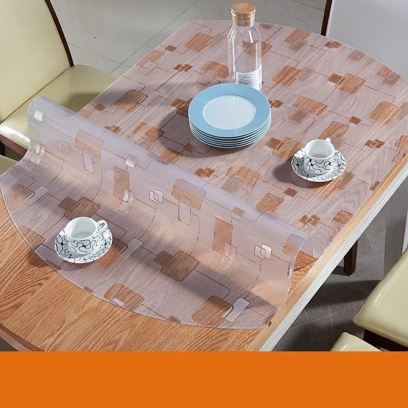 

2018 PVC Waterproof Tablecloth Placemats Transparent Tablecloth with Plaid Pattern Table Cover Oil Cloth Soft Glass Tablecloth