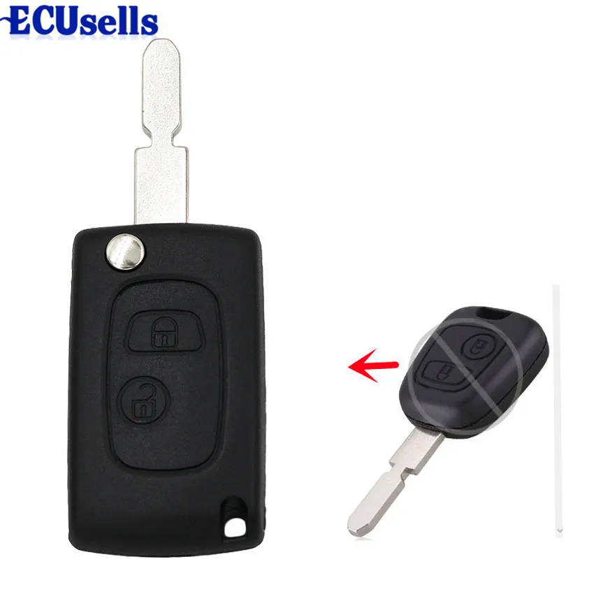 

2 Buttton Flip Folding Remote Car Key Shell for PEUGEOT 406 Replacement Case Fob