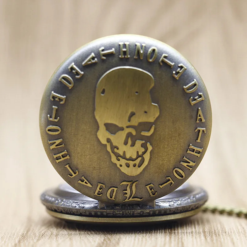 Antique-Steampunk-Vintage-Hollow-Bronze-Black-Death-Note-Quartz-Pocket-Watch-Necklace-Pendant-Clock-Chain-Men