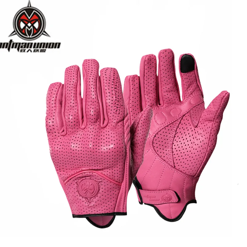 

Motorcycle Gloves Moto Gloves Leather Full Finger Vintage Luva Moto Feminina Men For Pro-Biker Cycling Summer Pink Black Yellow