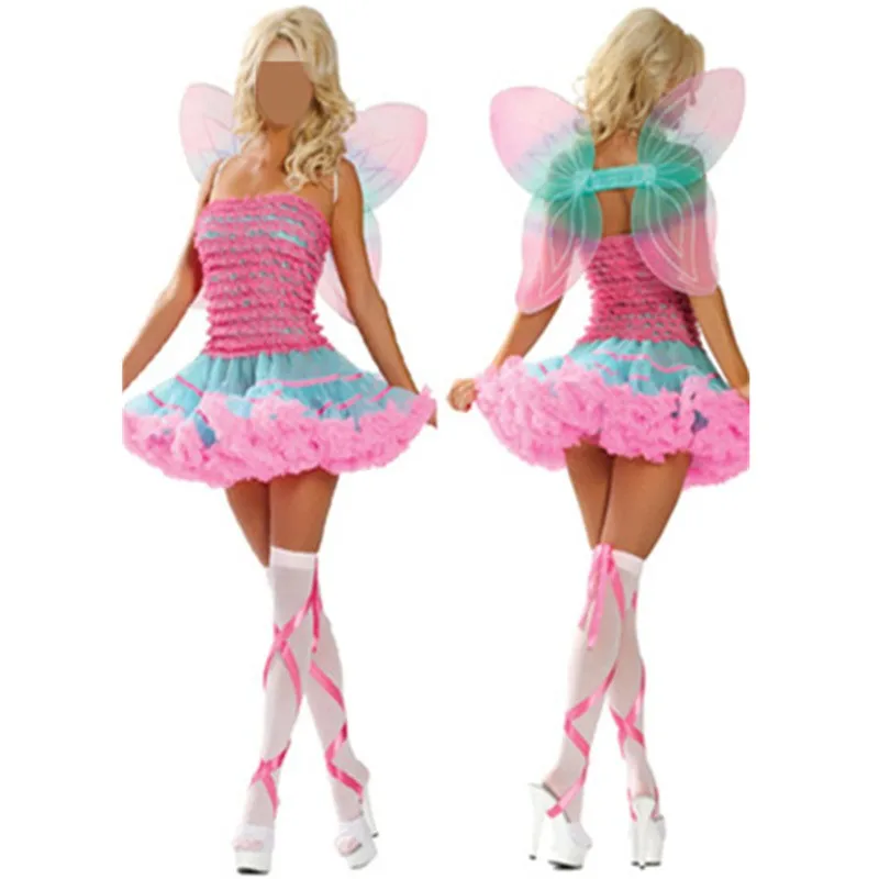 Розовый костюм Горячая Распродажа Красочные крыла костюмы бабочек сексуальные животные Косплей Необычные Женщины Хэллоуин насекомое пчелиное платье