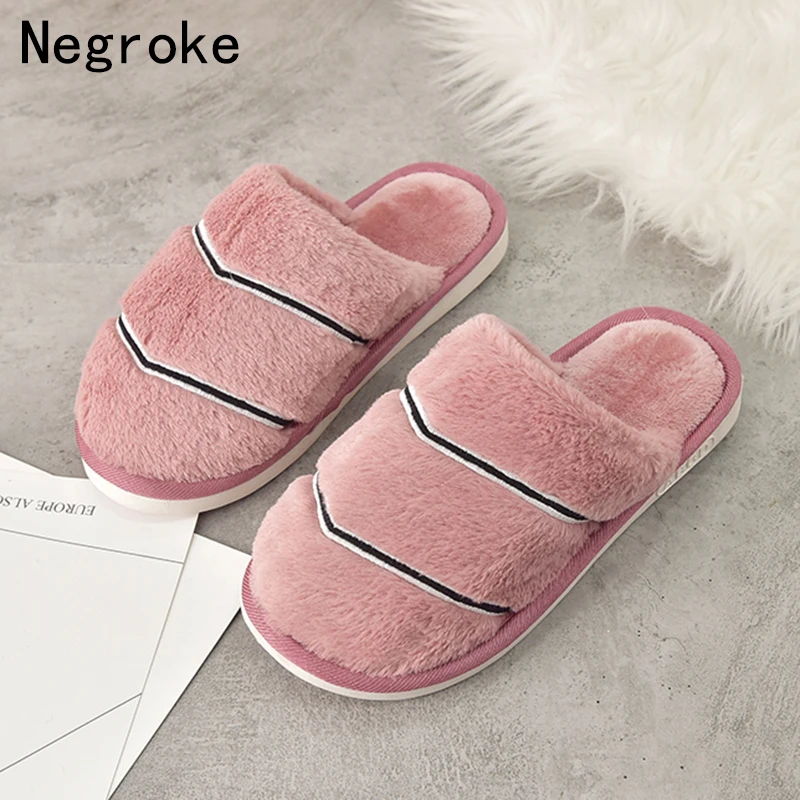 

Cute Pink Home Slippers Women Warm Plush Winter Indoor Flats Shoes Woman House Pantoffels Dames Slip On Fur Slides Flip Flops