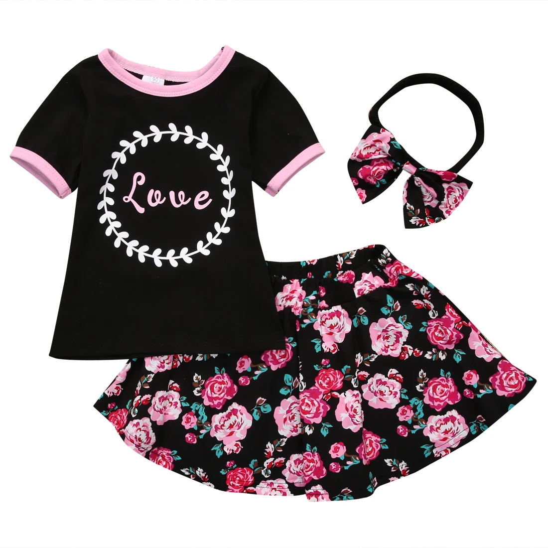 

Bbay Girl Clothing Toddler Kids Baby Girls Casual Short Sleeve Tops T shirts+Flower Skirts Tutu Dress girl summer clothing sets