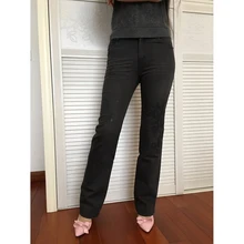 Повседневные джинсы с вышивкой и карманами, черные длинные джинсы, женские джинсы, широкие брюки, свободные со средней талией, джинсы для женщин