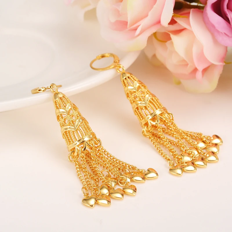 DROP DANGLE 22K 23K 24K THAI BAHT YELLOW GOLD GP EARRINGS JEWELRY Women