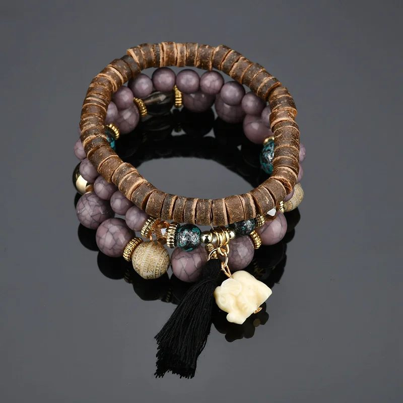 Браслеты из бисера с натуральным камнем для женщин, винтажный браслет с подвеской в виде слона, Женские Ювелирные изделия, браслет с подвесками, подарок