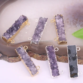 

5Pcs NaturePurple Quartz Stone Pendants with Double Bails,Long Rectangle bar Pendant For Making Jewelry