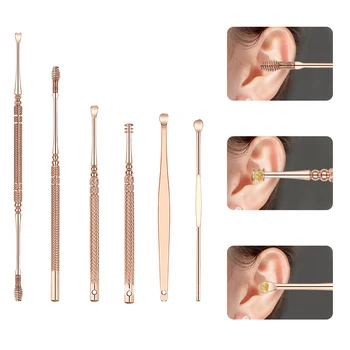 

6 Pcs/set Portable Stainless Steel Ear Picks Spiral Spoon Ear Wax Pickers Cleaning Removal Cleaner Ear Care Supplies Tools Kit