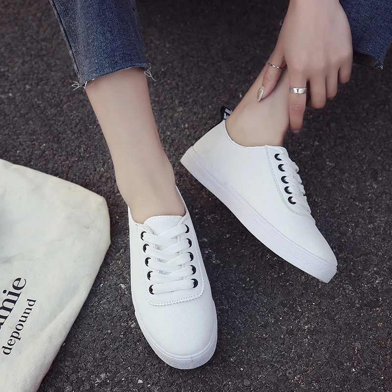 

Women Shoes Fashion Women Sneakers Breathable Ladies Vulcanized Shoes PU Leather Women Casual Shoes White Summer Flat Shoes